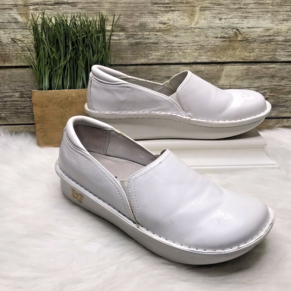 Alegria Debra White Leather Slip On Nursing Shoes